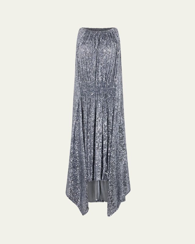 Sequined Sleeveless Smocked Midi Dress